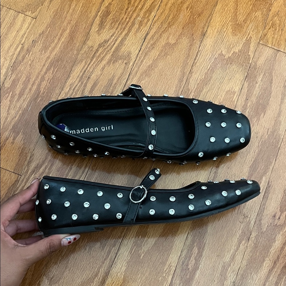 Madden Girl Black and Silver Studded Flats